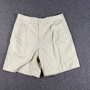 Boast Mens Khaki Tan Pleated Chino Shorts Cotton Twill Size 36 Made in Hong Kong